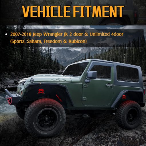 JROAD Inner Fender Front Fender Liners Compatible with Jeep Wrangler JK JKU Aluminum,con 4 luces LED para 2007-2018 Accesorios Wrangler JK JKU Sport Sahara Rubicon 2/4 Puertas - Imagen 7