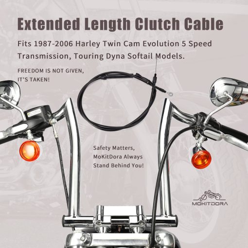 Cable de Embrague MoKitDora Negro +2" de Longitud Extendida Mejorado para Modelos Harley Twin Cam Evolution de 1987-2006 con Transmision de 5 Velocidades, Modelos Touring Dyna Softail, Negro - Imagen 2