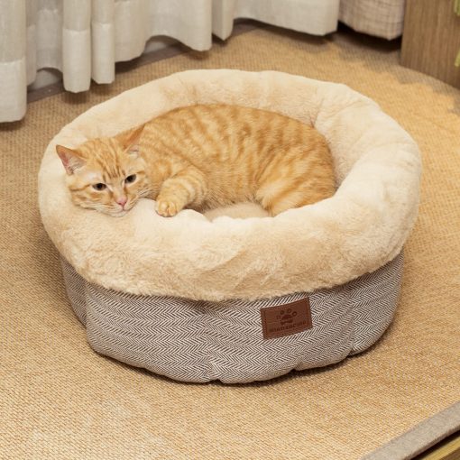Cama para gatos para interiores, Cama para perros pequena, Cama para perros abrazadora, Cama calmante para perros Donut, Camas acogedoras para mascotas con ansiedad suave, Cama para cachorro para perros pequenos/medianos Lavable Redonda - Imagen 2