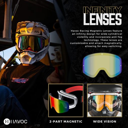 Lentes de Repuesto Magneticos Interchangeables Havoc Racing Infinity para Gafas Havoc - Lentes de Gran Angular Antivaho, Anti-UV, Anti-Rayaduras para Esqui, Snowboard, ATVs y UTVs (Dorado) - Imagen 4