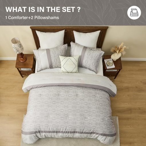 Juego de Edredon de Algodon de Fibra Larga SahSahCasa Tamano Queen, Set de Ropa de Cama Queen, Patron Rayado Atigrado Reversible y Esponjoso de Lujo Suave para Todas las Temporadas, Edredones y Alternativa al Plumon - Imagen 7