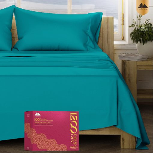 Juego de sabanas Mayfair Linen 100% algodon egipcio tamano California King - 1200 Hilos 4 PC Cal King Sabanas algodon egipcio, suaves, frescas y satinadas, sabanas de alta calidad para California King - Teal
