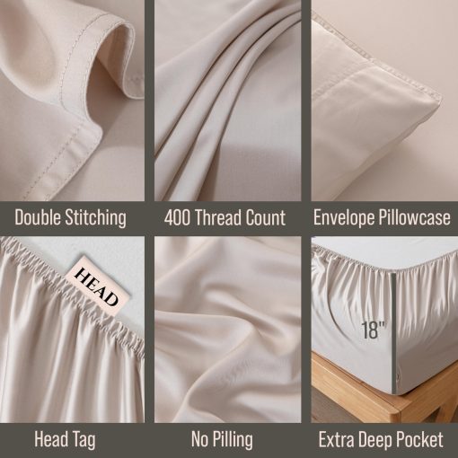 Juego de sabanas de lujo para cama tamano Twin XL de Bella Coterie | Bambu viscosa cultivado organicamente | Ultra suave | Refrigerante para personas que duermen calientes | Bolsillo profundo de 18" [Dune] - Imagen 2