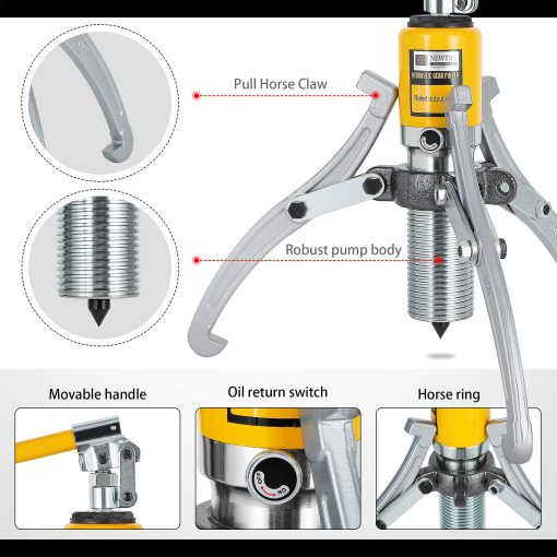 Kit Extractor de Engranajes Hidraulico de 5 Toneladas NEWTRY, Separador de Cojinetes de Rueda, Extractor de 3 Mordazas, Vertical y Horizontal, con Maletin, Reparacion Mecanica Resistente - Imagen 2