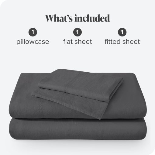 Juego de Sabanas Twin de Bare Home - Juego de Sabanas de Cama Twin de Lujo 100% Lino - Bolsillos Profundos - Ajuste Facil - Juego de 3 Piezas - Sabanas de Cama & Fundas de Almohada (Twin, Gris Oscuro) - Imagen 7