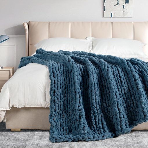 Manta de Punto Grueso Carriediosa 60" X 80" Twin, 100% Hecha a Mano con Grueso Hilo de Chenilla Suave y Esponjoso para Sofa Cama, Gran Manta de Cable Grueso y Acogedor Tejida a Croche, Azul Lyons - Imagen 8