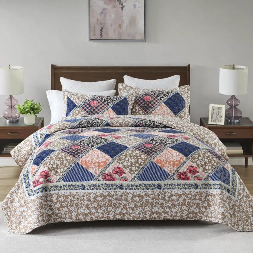 Colcha de Cama Extragrande KALOOLA 120x102, 100% Algodon Colchas de Cama Tamano Queen, Ligero Edredon Reversible Juego de Conforter con Fundas de Almohada, 3 Piezas, Azul Marino