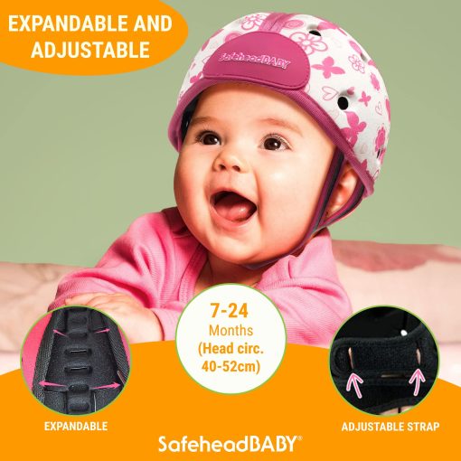 Casco de seguridad para bebe SafeheadBABY galardonado con premios Casco para bebe para gatear y caminar Ultraligero Protector de cabeza para bebe expansible y transpirable Cascos de proteccion para la cabeza del bebe - Dino Verde - Imagen 3