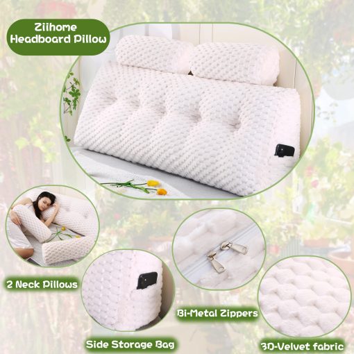 Almohada con Cabecero en Forma de Cuna Ziihome + 2 Almohadas Cilindricas Almohada en Cuna Almohada para Portatil Almohada de Juegos Almohada de Lectura para Cabecero Gran Cojin de Soporte para Sentarse en la Cama Respaldo - Imagen 3