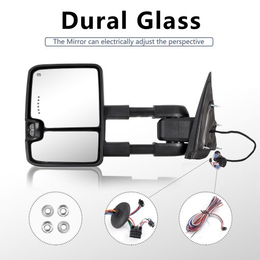 Espejo de remolque Switchback Compatible con Chevy Silverado GMC Sierra 2014-2018 con vidrio calefactado ajustado electricamente Luz de marcha y luz de señal de giro Lampara de respaldo Negro (Pintado de negro) - Imagen 5