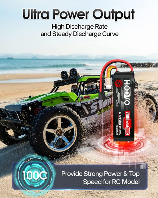 Bateria LiPo HOOVO 4S 14.8V 7000mAh 100C con Placas Metalicas Compatible para X-Maxx RC Truck Tank RC Car Racing Hobby (Paquete de 2) - Imagen 5