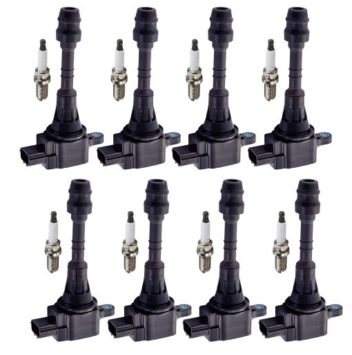 Juego de 8 Bujias de Platino y 8 Paquetes de Bobinas de Encendido ENA Compatible con Infiniti Nissan 2005 2006 Armada, 2004 2005 2006 QX56 Titan 5.6L V8 Reemplazo para UF510 6240 24487S015 1788335 224487S015