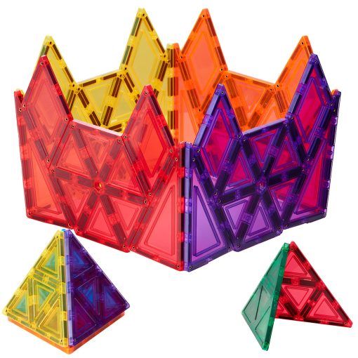 Paquete geometrico de juguetes Learn & Grow, Juego de construccion de azulejos magneticos, Bloquea azulejos Juguete educativo de construccion STEM para ninos y ninas de 3+ anos