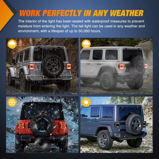 Nilight JL Tail Light LED Lente Ahumado LED Luz de Reversa Blanca Luz Roja de Freno Correr Señales de Giro de Posicion de Parada Aprobado por DOT Compatible con 2018-2023 Jeep Wrangler JL, Garantia de 2 Años - Imagen 7