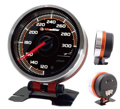Medidor de Temperatura de Aceite Shadow PRO3 120?F-300?F 2 pulgadas 52mm Cara Transparente para Coche de 12V con Retroiluminacion Ajustable, Registro de Datos Maximos, Luz de Advertencia, Sensor de Temperatura Incluido