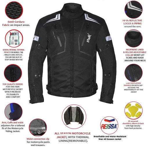 Chaqueta de moto HWK para hombres y mujeres Scorpion con tela Cordura para enduro y proteccion de impactos de espuma de armadura, chaqueta de moto de doble deporte - Todo negro, 2X-Grande - Imagen 2