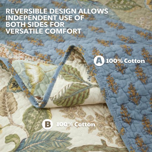 Set de edredon NEWLAKE tamano California King, 100% algodon Patchwork verde, juego de edredones bohemios, colcha reversible ligera y transpirable para todas las estaciones, colcha acolchada suave con 2 fundas de almohada - Imagen 3
