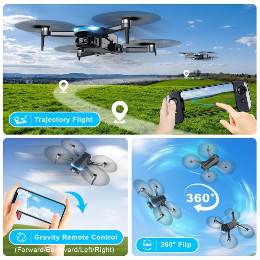 Drone con Camara, Drone FPV de 2K HD con Motor sin Escobillas, Giro de 360?, Vuelo de Puntos de Referencia, Selfie por Gestos, Despegue/Aterrizaje con un Solo Boton, Drone Plegable Mini para Principiantes - Imagen 3