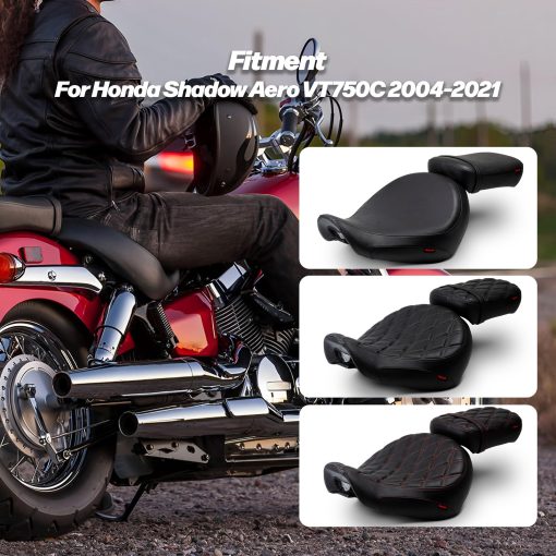 Asiento de conductor y pasajero para motocicleta con costuras de patron de diamante para Honda Shadow Aero VT750C 2004-2023 - Imagen 7