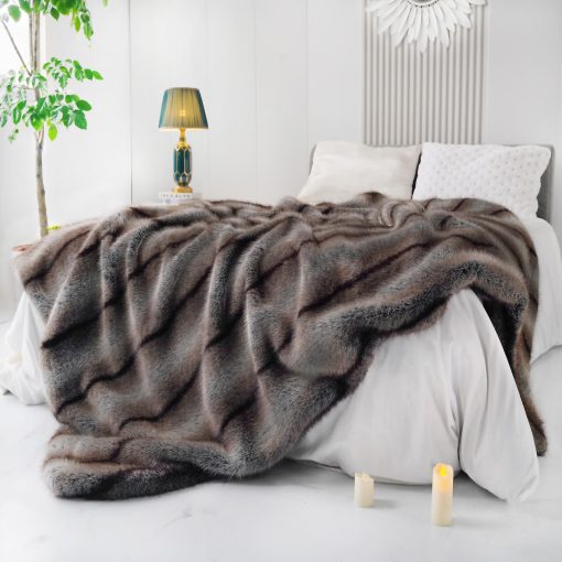 Manta de Piel Sintetica, Super Suave y Acogedora Manta de Lana para Cama y Sofa, Manta de Todas las Estaciones para Decoracion del Hogar (Gris, 74''x90'')