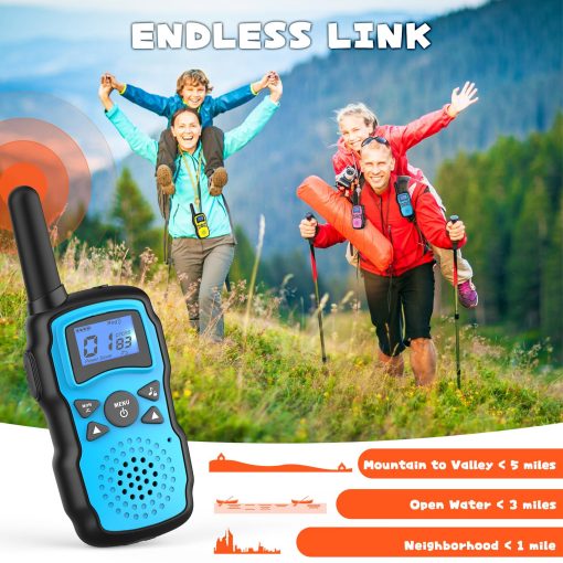 Walkie Talkies para Ninos Recargables de Largo Alcance, Regalo de Navidad Cumpleanos para Ninos Ninas de 4 5 6 7 8 9 10 Anos, Equipo de Camping Senderismo Juegos Juguetes con linterna, VOX, Facil de Usar, Paquete de 4 - Imagen 4