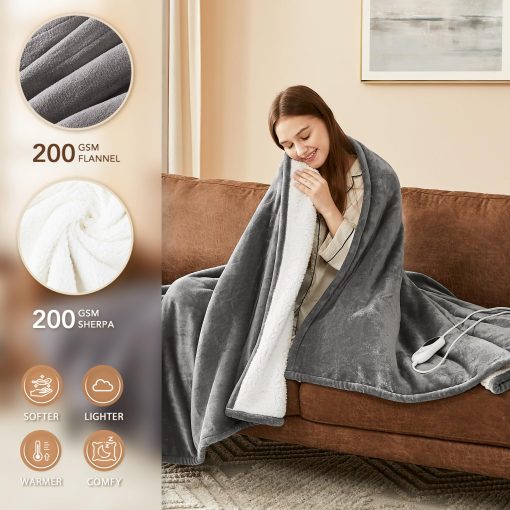 Manta Electrica Homemate Queen - 84"x90" Manta Termica Tamano Queen Control Dual 1/2/4/6/8 Horas Apagado Automatico 10 Niveles de Calor Proteccion contra Sobrecalentamiento Tela Aterciopelada Sherpa Certificacion ETL - Imagen 2