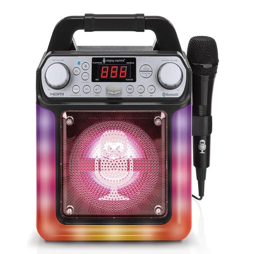 Maquina de Karaoke Portatil Singing Machine con Microfono con Cable, Bluetooth, Luces LED - Para Adultos y Ninos