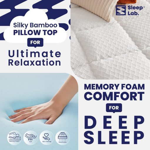 Colchon adicional de espuma viscoelastica de 4 pulgadas de doble capa Sleep Lab - Colchon adicional para colchon queen - Colchon adicional refrigerante para el dolor de espalda - Espuma viscoelastica refrigerante de 2 pulgadas + Parte superior de almohada super suave de 2 pulgadas - Imagen 4