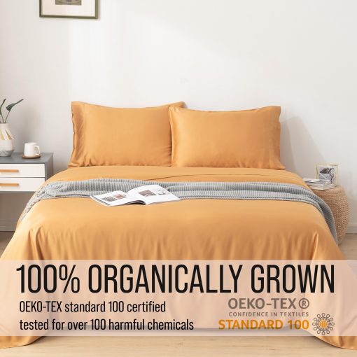 Juego de sabanas de lujo Bella Coterie para cama Queen | Organicamente cultivadas | Ultra suaves | Ideales para dormir en calor | Bolsillo profundo de 18" | Viscosa hecha de bambu [Marigold] - Imagen 4