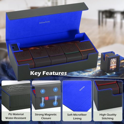 Caja Premium para Barajas MTG con Tapete y Bandeja de Dados, con Espacio para 5 Cajas de Baraja o mas de 800 Cartas con Fundas, 10 Separadores de Colores y Soporte para Cartas, Almacenamiento Duradero de Cartas para MTG, YuGiOh, TCG, Cartas Deportivas - Imagen 4