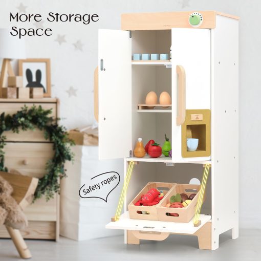 Juego de Cocina para Ninos PairPear, Refrigerador de Juguete de Madera, Set de Congelador para Ninos, Cocina de Juguete para Ninos Pequenos con Accesorios de Cocina de Juego, Regalo de Comida de Juguete para Ninos y Ninas de 3+ anos - Imagen 6
