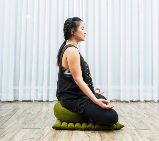 Set de cojin de meditacion Leewadee - 1 Almohada pequeña de yoga Zafu y 1 colchoneta enrollable Zabuton pequeña rellenas de Kapok, Verde - Imagen 4
