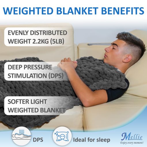 Manta de Lana Gruesa Mellie, Manta de Punto de Cable de Lana Ultra Suave, Manta de Gran Tamano para Sofa Lavable a Maquina - 127x152 cm (Gris Oscuro) - Imagen 3