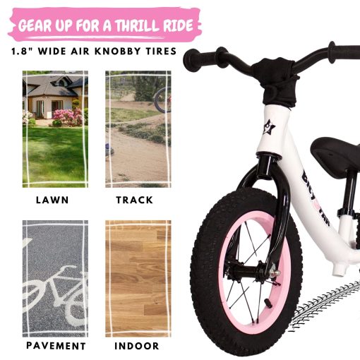 Bicicleta de Equilibrio bicystar para Niños 2-4, Llantas de Aire, Bicicleta sin Pedales para Niños Pequeños, Bicicleta de Empujar, Juguete Exterior para Niñas y Niños, Blanca - Imagen 4