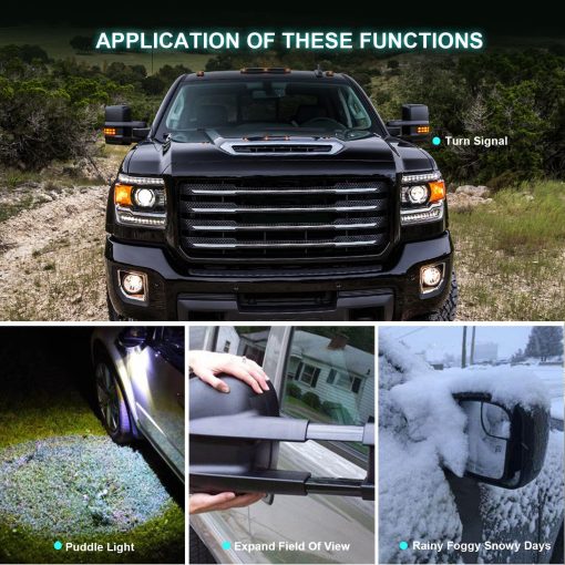 Espejos de Remolque SCITOO para Chevy y GMC con Luces de Charco Negras Espejos retrovisores traseros para Silverado / Sierra 2007-2013 (07 Senal de Giro Control de Potencia Calefaccionados) - Imagen 3