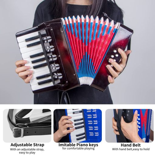 Acordeon de 17 teclas para ninos estudiantes 8 bajos con correas para principiantes instrumento musical educativo (Negro) - Imagen 4