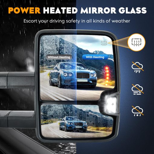 Espejos de Remolque para Chevy GMC 2014-2018 Silverado 1500 Sierra 1500 2500 3500 HD, 2015-18 Silverado 2500 3500 HD con Luz de Giro de Flecha, Calefaccion Electrica, Plegado Manual y Extension Telescopica. Par - Imagen 4