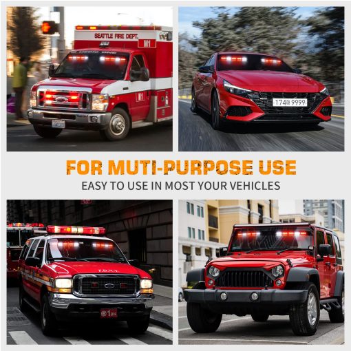Luces de Emergencia para Visera XRIDONSEN de 34 pulgadas 40 LED Rojo Blanco Luces Estroboscopicas Interiores de Parabrisas Advertencia parpadeante para Vehiculos de Bomberos Voluntarios Camiones - Imagen 6