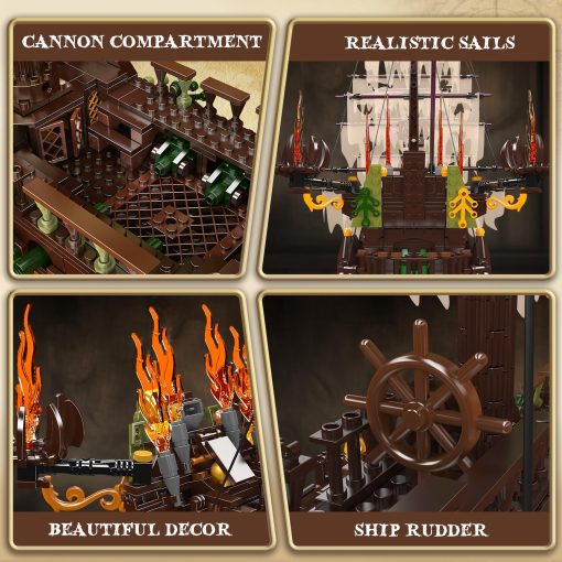 Kit de Bloques de Construccion de Modelo de Barco Pirata Mould King Large, Conjunto de Construccion de Barco Pirata Dutchman MOC para Armar, Regalo de Juguetes para Ninos de 8 anos en Adelante / Coleccionistas Adultos (4364+ Piezas) - Imagen 4