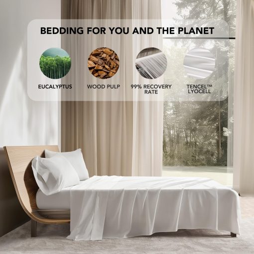 Juego de Sabanas King Size de Tencel y Algodon EVERGRACE, Juego de 4 Piezas, Sabanas de Cama Suaves y Frescas, Sabanas de Lujo de Lyocell de Eucalipto Organico con Bolsillo Profundo, 1 Sabana Ajustable, 1 Sabana Plana, 2 Fundas de Almohada, Blanco - Imagen 3