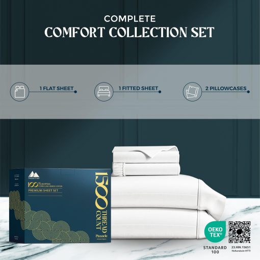 Juego de sabanas de algodon egipcio Mayfair Linen Queen Size - 1500 hilos 4 piezas Juego de sabanas Queen de algodon egipcio, tejido de saten Sabanas de lujo Queen Size, Sabanas de alto hilo, 19" Bolsillo profundo - Blanco - Imagen 4