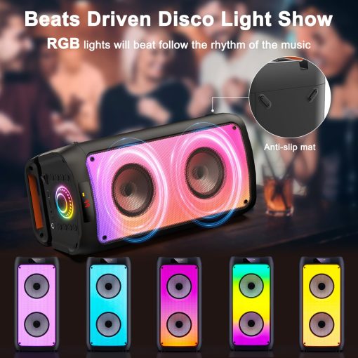 Maquina de Karaoke HWWR con 2 Microfonos Inalambricos, Altavoz Bluetooth Portatil para Adultos y Ninos, Sistema de Fiesta Grande con Luces de Discoteca para Reuniones, Subwoofers de Escenario, Los Mejores Regalos para Todos - Imagen 4