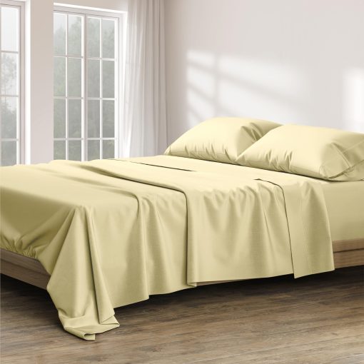 Juego de Sabanas King Ashton de Algodon Egipcio - 1200 Hilos 4 Piezas Juego de Sabanas King Size, Sabanas de Lujo King Size, Sabanas de Alto Recuento de Hilos con Bolsillo Profundo, Se Adapta Hasta 19" - Beige