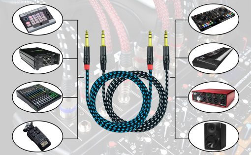 Cable de interconexion equilibrado Mugteeve de 1/4 pulgadas TRS a 1/4 pulgadas TRS, 10FT Cable de audio estereo de un cuarto de pulgada 6.35mm a 6.35mm, Trenzado de nailon resistente, para interfaz, mezcladora, altavoz - Paquete de 2 - Imagen 7