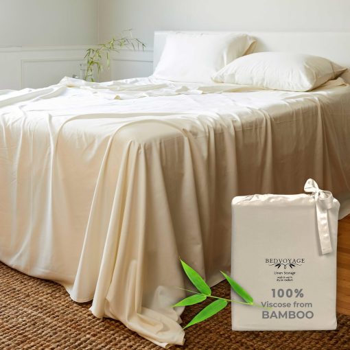 Juego de sabanas Queen BedVoyage 100% Viscosa derivada de bambu - Sabanas refrigerantes para la maxima comodidad, transpirables y suaves con bolsillos profundos - 18" (Marfil)