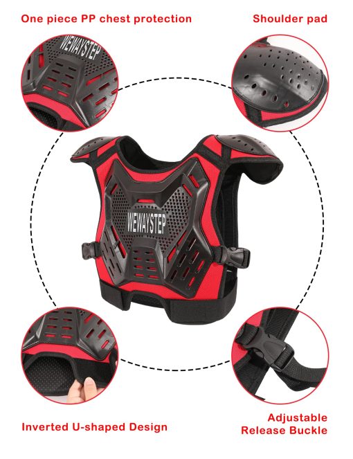 Equipo de Proteccion para Motocross para Ninos, Armadura de Motocicleta, Protector de Pecho, Chaleco de Armadura de Cuerpo de Motocicleta con Protectores de Codo y Rodilla (Negro) - Imagen 2