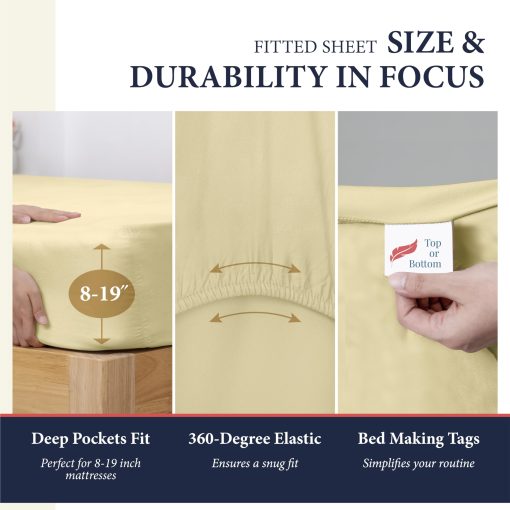 Juego de Sabanas King Ashton de Algodon Egipcio - 1200 Hilos 4 Piezas Juego de Sabanas King Size, Sabanas de Lujo King Size, Sabanas de Alto Recuento de Hilos con Bolsillo Profundo, Se Adapta Hasta 19" - Beige - Imagen 4
