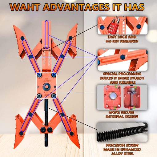 Topes estabilizadores en forma de X para ruedas de camper, Topes estabilizadores de ruedas para RV, Topes estabilizadores en forma de X para llantas de remolque de viaje Permiten ajuste con taladro con llave hexagonal, kit de herramientas y cerraduras con contrasena - Rojo - Imagen 4
