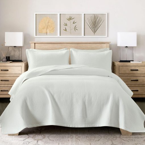Edredon King Size de 100% algodon DUOHONG, Juego de Cama de Edredon Blanco Solido para Cama King, Ligero y Confortable, 3 piezas, Blanco - Imagen 5