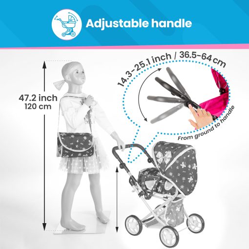 Carriola de muneca Kinderplay | Cochecito de bebe de muneca | Carro de bebe de muneca - Cochecito para munecas con mango ajustable (14.37-25.20 pulgadas) | Cochecito de muneca | Cochecitos Reborn, Modelo KP0200I - Imagen 5